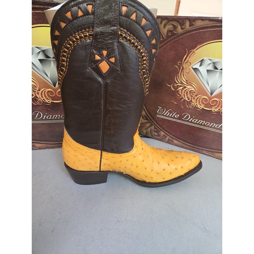 White Diamond Ostrich Skin Handmade Exotic Cowboy Boots US10 Mexico - Picture 6 of 11